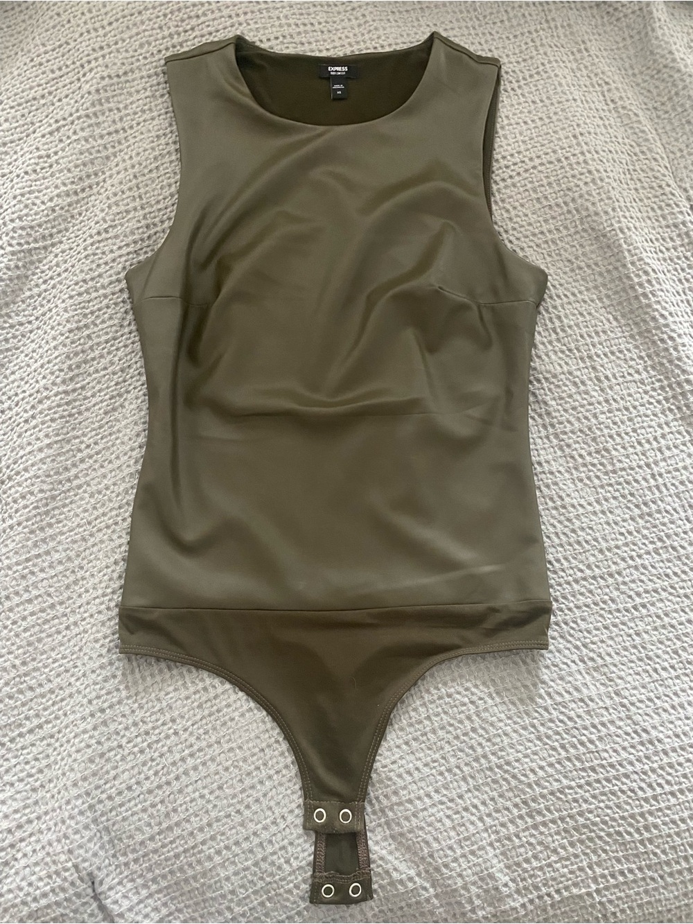 Express Olive Green Faux Leather Sleeveless Bodysuit